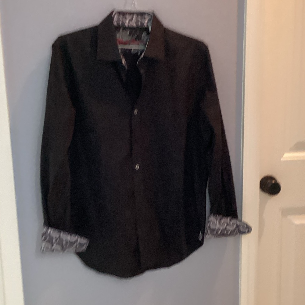 Robert Graham Dark Button Down Shirt with Patterned Cuffs